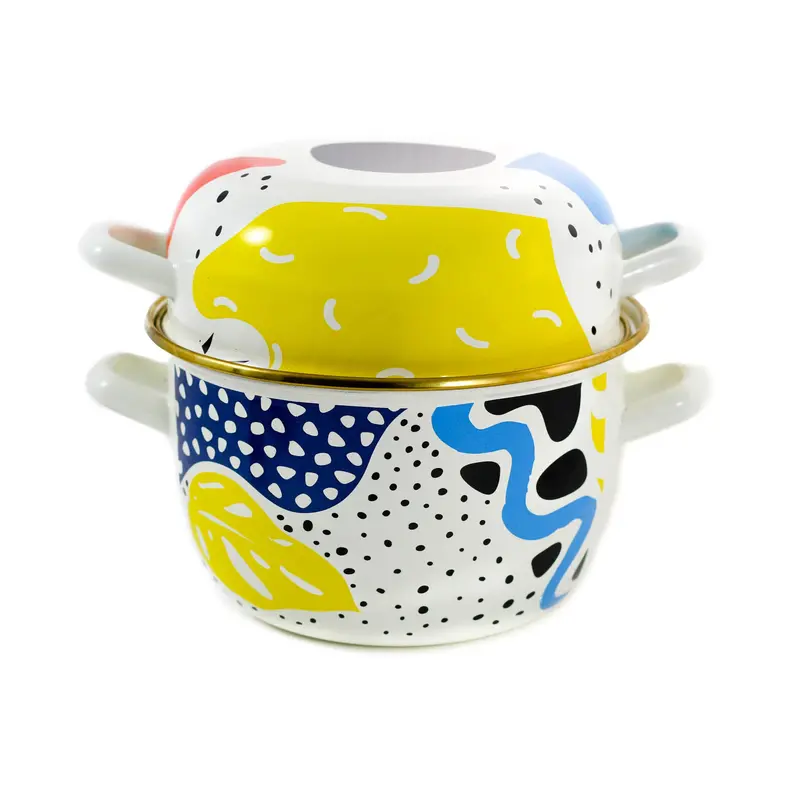 Abstract Enamel-Coated Mussel Pot – Hand-Painted, Stovetop & Oven-Safe Serving Dish 1
