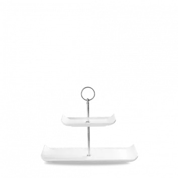 Alchemy Balance White Rectangular Two-Tier Plate Tower – 11.75 X 5.75 Inch, Pack Of 2 1