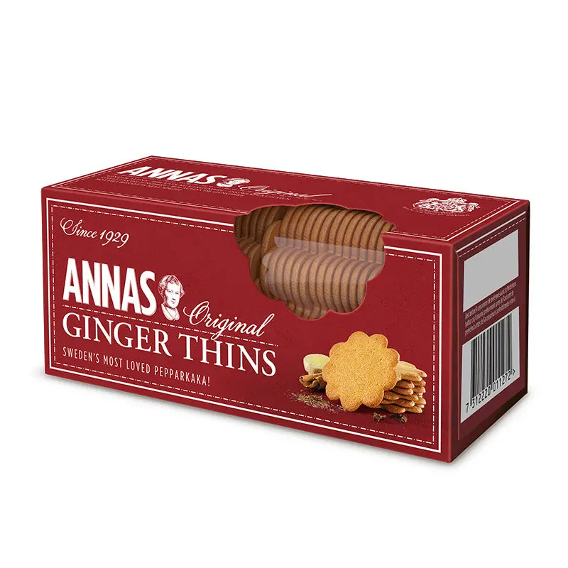 Annas Ginger Thins Biscuits – Pack Of 12 (150G Each) 1