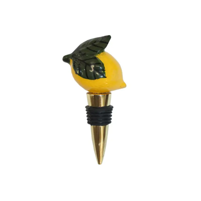 Artisan Lemon-Shaped Bottle Stopper – Wooden Base & Resin Detail 1