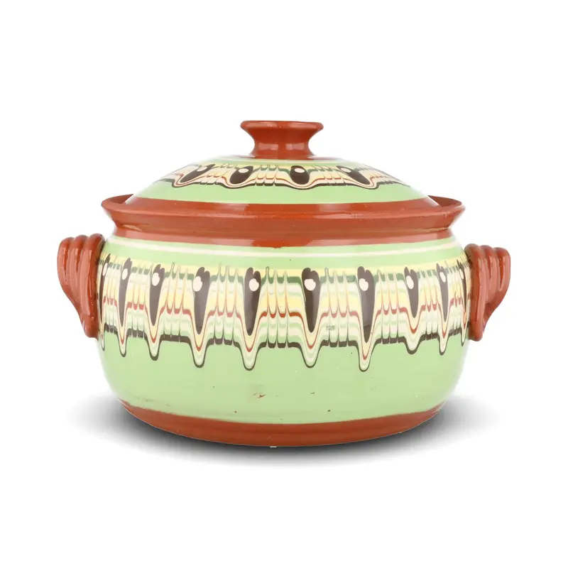 Authentic Troyan Pistachio Green Cooking Pot – Handmade Terracotta 1