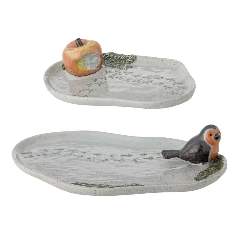 Bird & Apple Serving Platters – Two-Piece Ceramic Set With Nature-Inspired Motifs 1