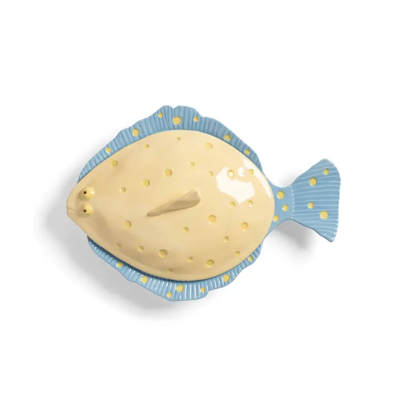 Butter Yellow And Navy Fish-Shaped Serving Platter – 29.5Cm 1