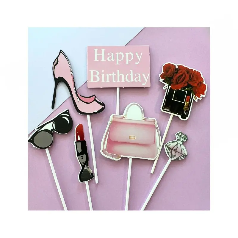Chic Cake Toppers – Stylish 7-Piece Dessert Bling Assortment 1