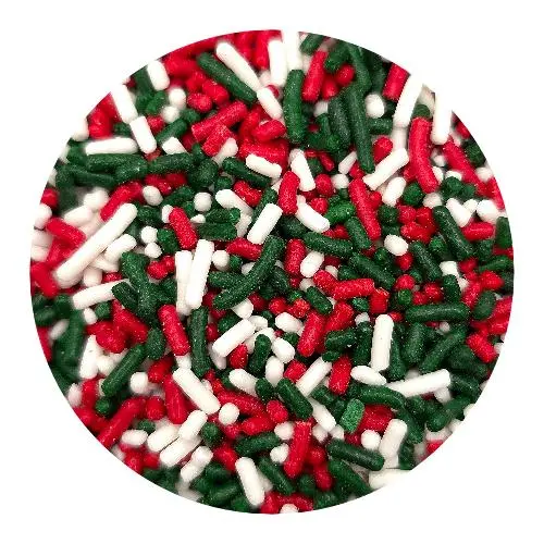 Christmas-Themed Jimmies Sprinkles – Assorted Red, Green, And White 1