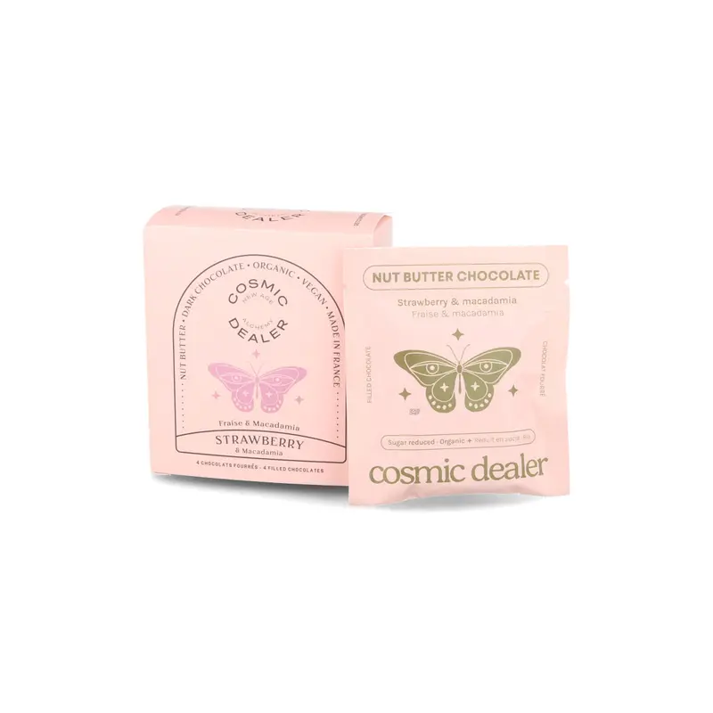 Cosmic Dealer Artisan Chocolates: Strawberry & Macadamia Butter Filling, 4-Piece Box, 80G 1
