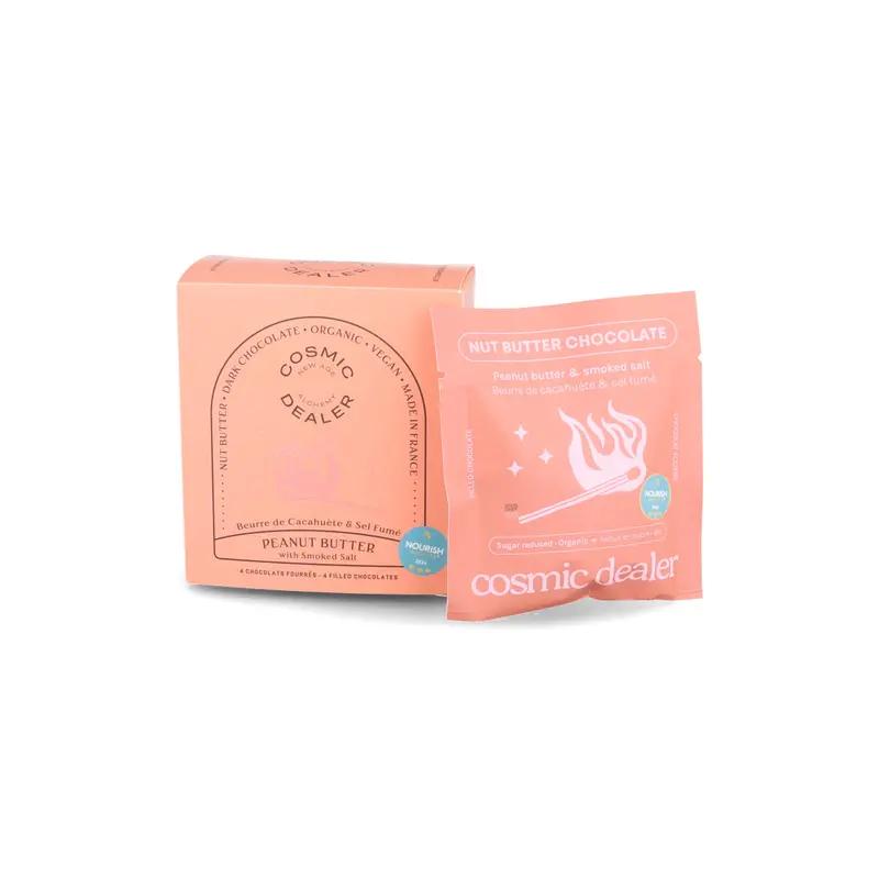 Cosmic Dealer Savory-Sweet Chocolates: Peanut Butter & Smoked Salt Filling, 4-Piece Box, 80G 1