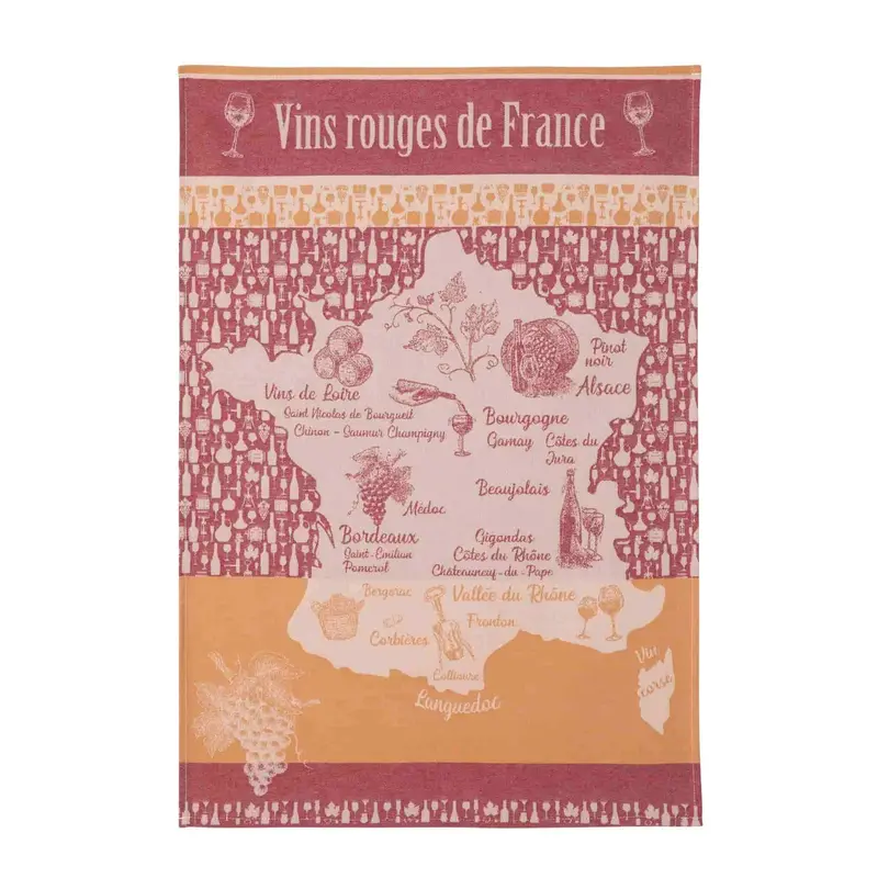 Coucke French Red Wines Jacquard Cotton Tea Towel 1
