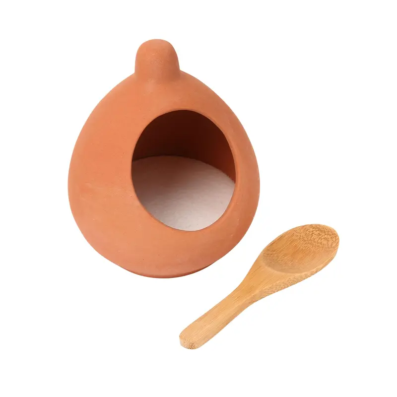 Dexam Terracotta Salt Cellar With Integrated Wooden Spoon 1