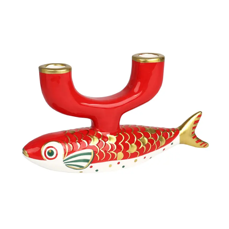 Elegant Koi Fish Ceramic Candle Holder With Gold Accents 1