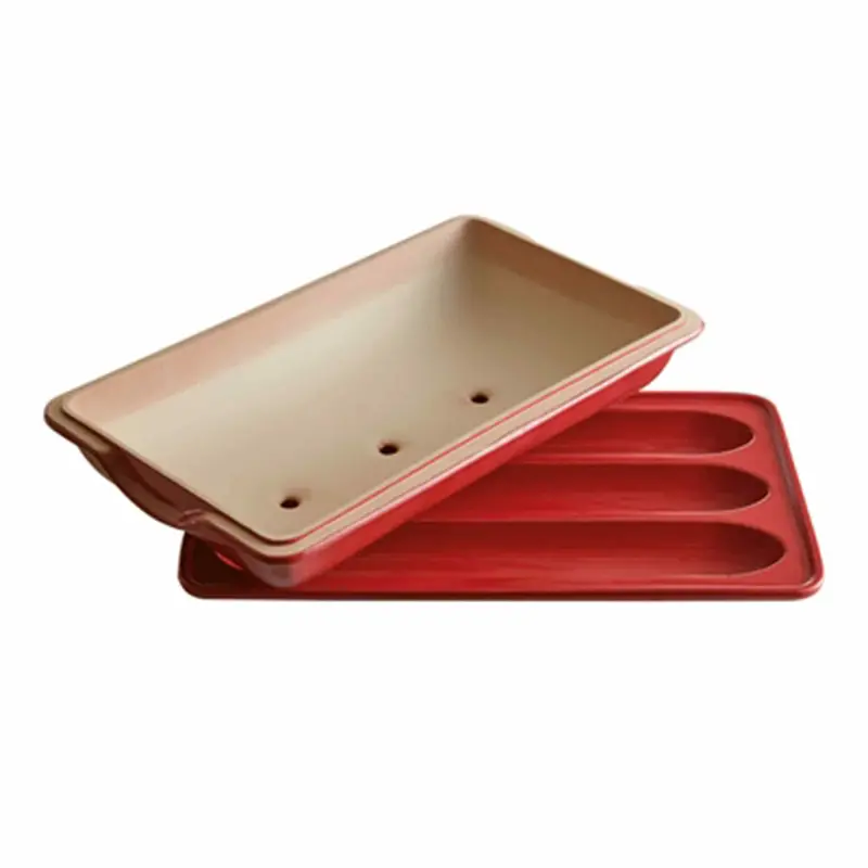 Emile Henry Red Ceramic Baguette Baking Tray – Makes 3 Loaves 1