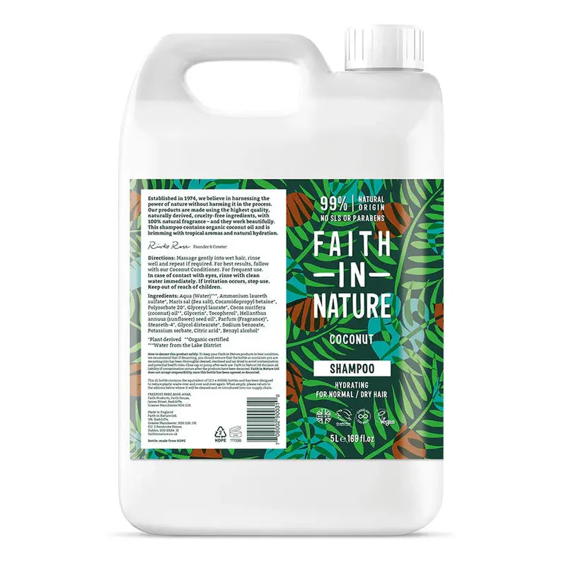 Faith In Nature Coconut Shampoo – 5L Creamy, Nourishing Cleanser 1
