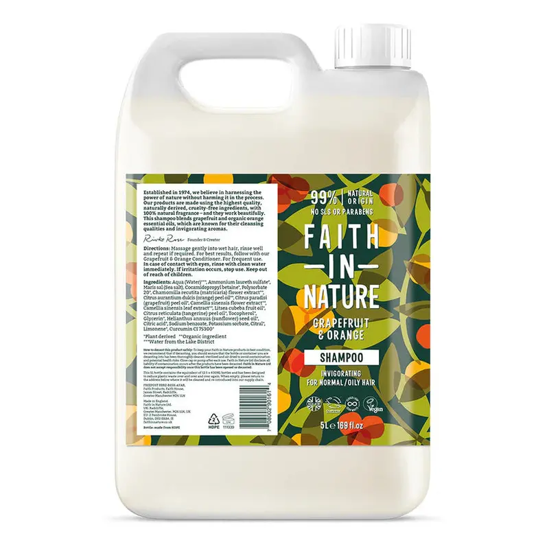 Faith In Nature Grapefruit & Orange Shampoo – 5L Energising Citrus Hair Care 1