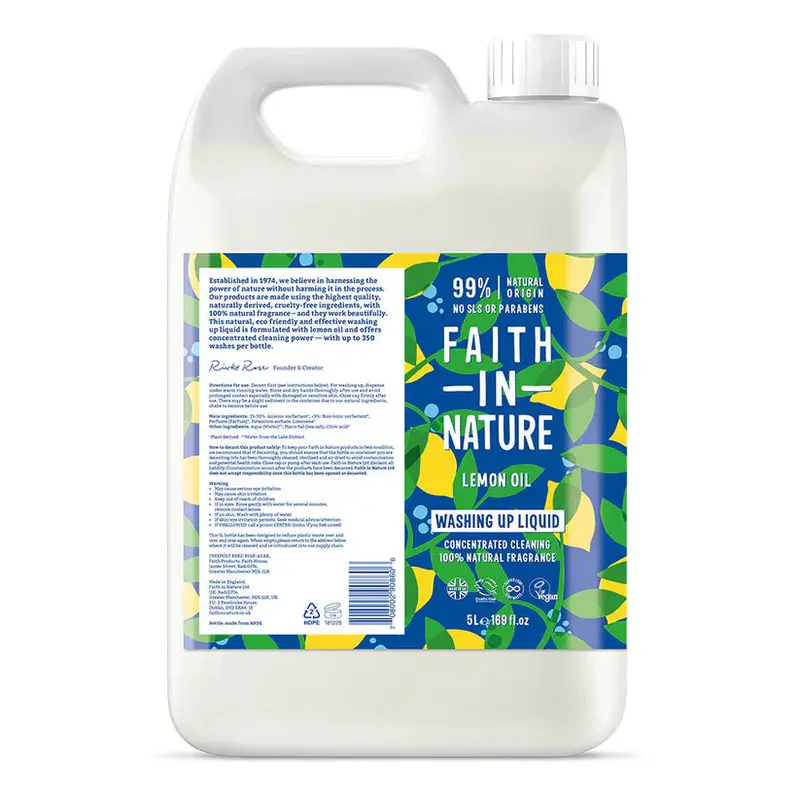 Faith In Nature Lemon Oil Washing Up Liquid – 5L Eco-Friendly Dish Soap 1