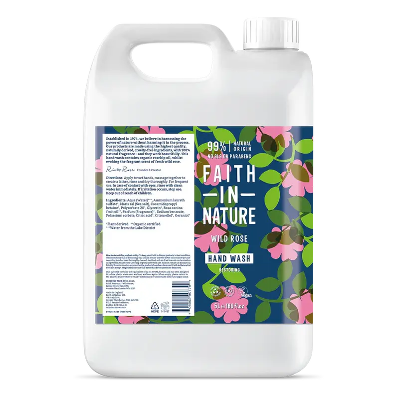 Faith In Nature Wild Rose Hand Wash – 5L Gentle Antibacterial Cleanser 1