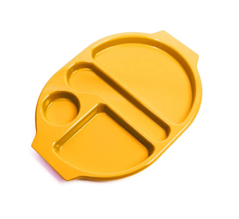 Four-Compartment Yellow Meal Tray – Stackable Reusable Food Carrier 1