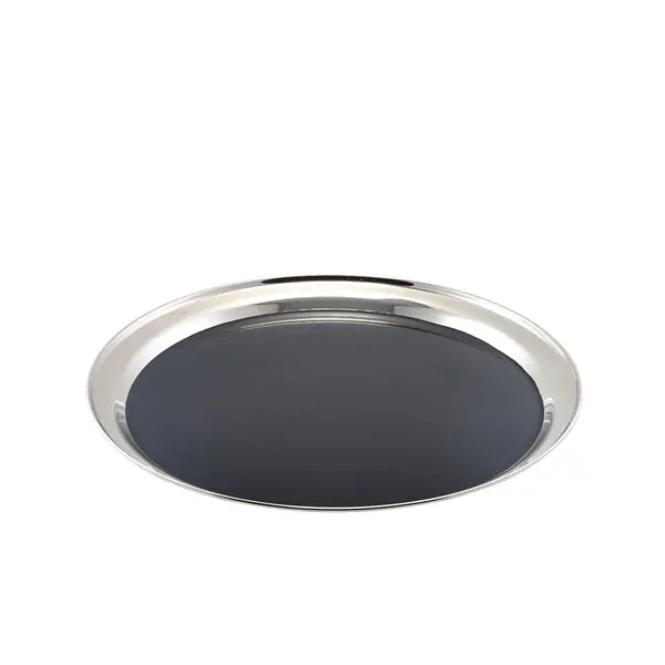 Genware 14-Inch Non-Slip Stainless Steel Round Serving Tray – Single Unit 1