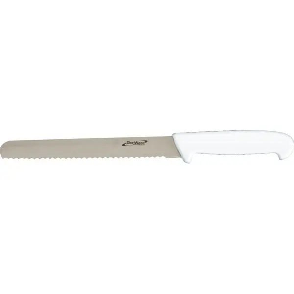 Genware 8-Inch White Serrated Bread Knife – Single Unit 1