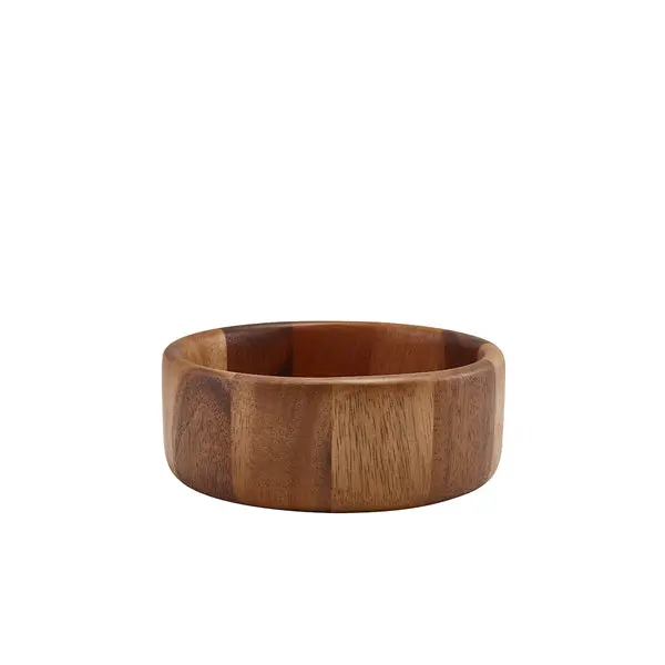 Genware Acacia Wood Straight-Sided Serving Bowl – 16Cm Diameter – Individual Item 1