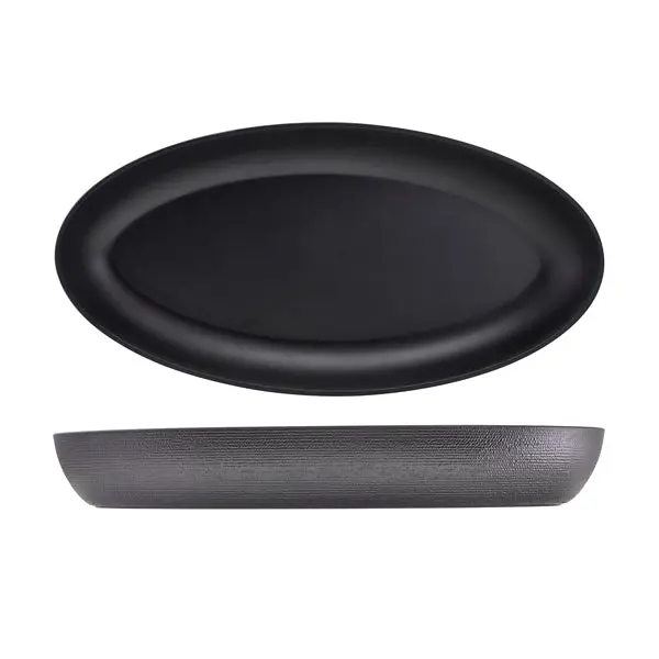 Genware Black Melamine Deep Oval Dish – 55Cm X 27.5Cm X 7.5Cm, Jute Texture 1