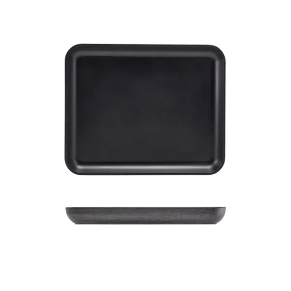 Genware Black Melamine Gn 1/2 Serving Platter With Jute Detailing 1
