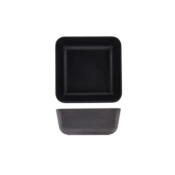 Genware Black Melamine Square Buffet Bowl – 25Cm, Jute-Embossed 1