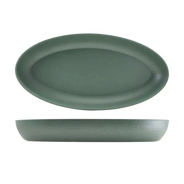 Genware Green Melamine Deep Oval Dish – 55Cm X 27.5Cm X 7.5Cm, Jute Texture 1