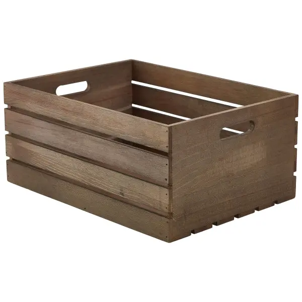 Genware Rustic Dark Wooden Crate – 41 × 30 × 18Cm, Farmhouse-Style Storage (Single Unit) 1