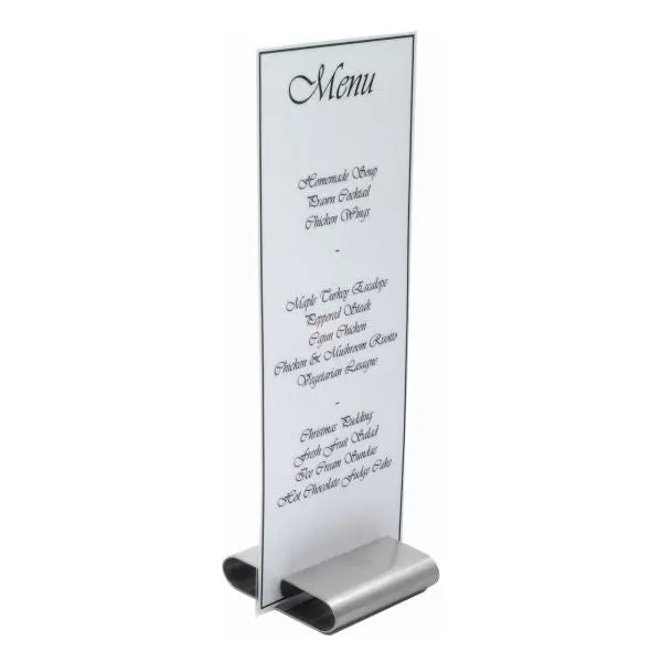 Genware Stainless Steel Menu Stand – Adjustable Height, Sleek Modern Design, Single Unit 1