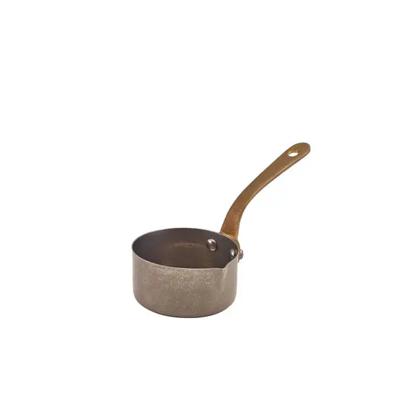 Genware Vintage Steel Mini Sauce Pan – 7 × 3.75 Cm Lip-Designed Stainless Cookware (6 Per Case) 1