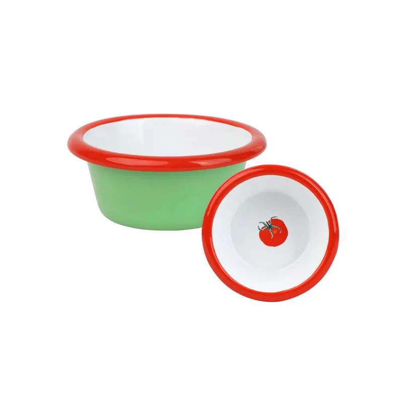 Green Enamel Snack Bowl With Tomato Pattern, 8Cm 1