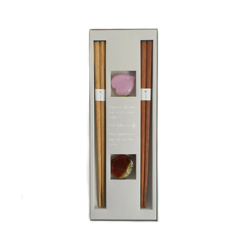 Handcrafted Chestnut & Peach Wood Chopsticks With Matching Rests (18 Cm) 1