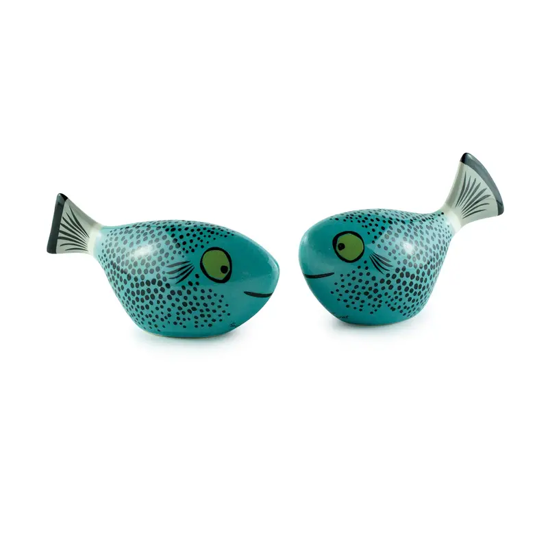Hannah Turner Blue Fish Salt And Pepper Shaker Pair, 10Cm Tall 1