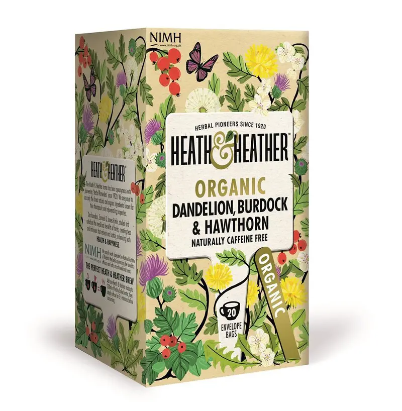 Heath & Heather Organic Dandelion, Burdock & Hawthorn Detox Tea – 6 Boxes × 20 Bags 1