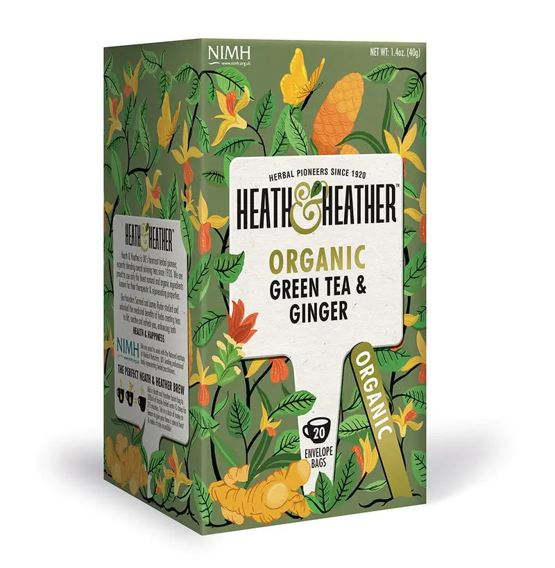 Heath & Heather Organic Green Tea With Ginger – 6 Boxes × 20 Bags 1