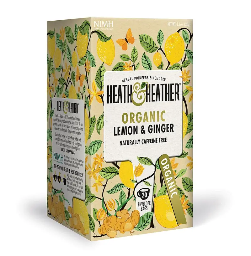 Heath & Heather Organic Lemon & Ginger Herbal Tea – 6 Boxes × 20 Bags 1