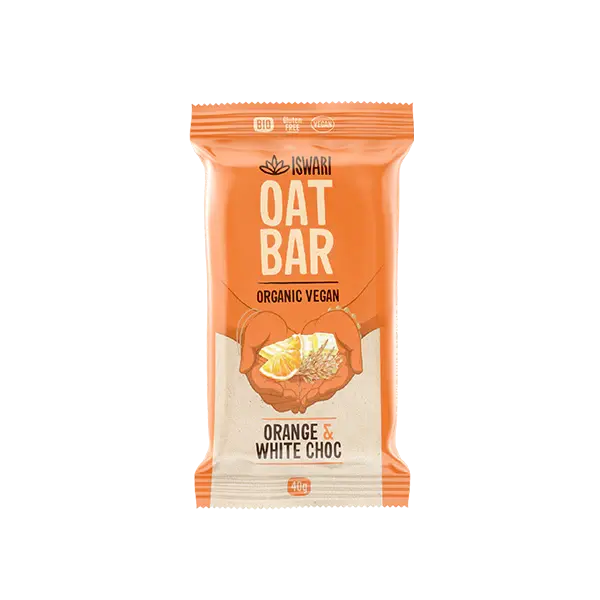 Iswari Orange And White Chocolate Oat Bars – Vegan, No Added Sugar (18 × 40G) 1