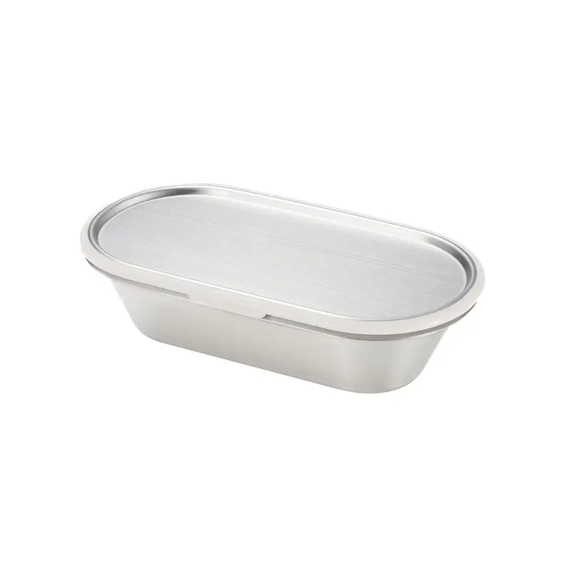 Japanese Grey-Rim Stainless Steel Bento Box – Compact 21×11Cm Design 1