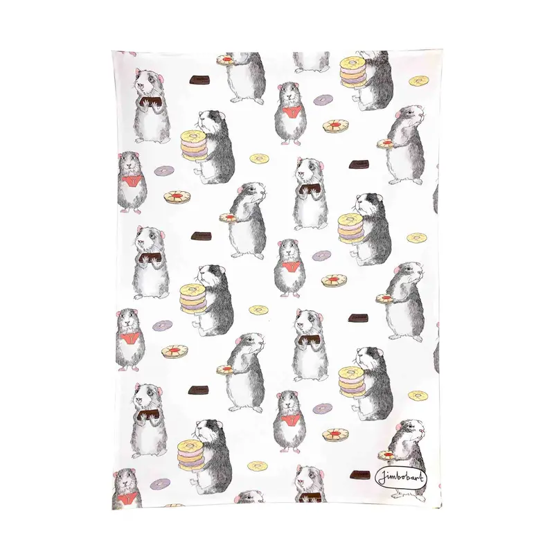 Jimbob Art Guinea Pig Biscuits Design Tea Towel – Illustrated Kitchen Linen 1