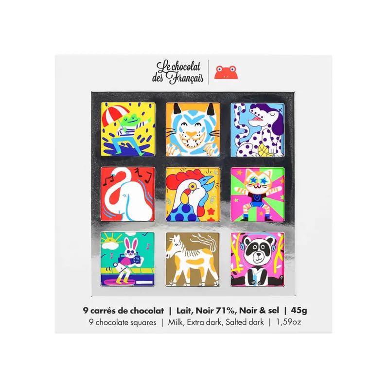 Le Chocolat Des Français Animal-Themed Organic Chocolate Tiles – 9-Piece Gift Box (45G) 1