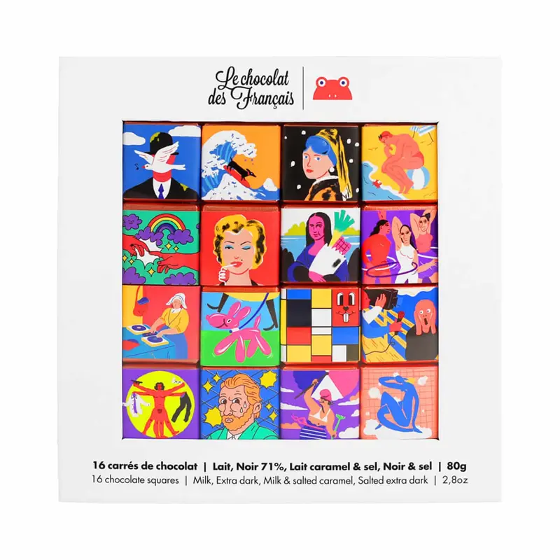 Le Chocolat Des Français Artistic Organic Chocolate Squares – 16-Piece Design Box (80G) 1
