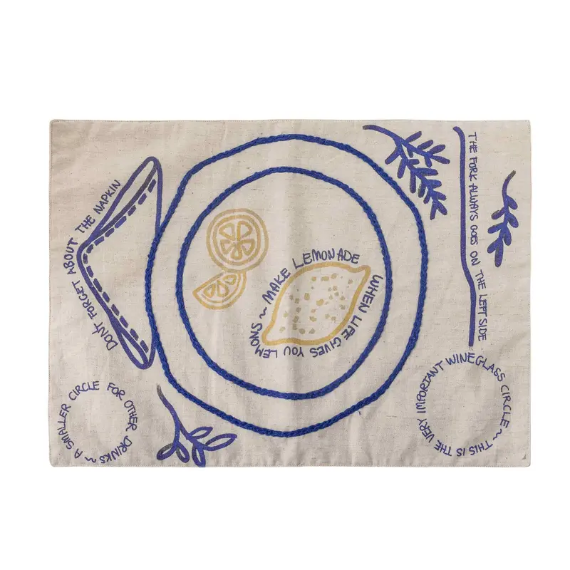 Lemon-Embroidered Cotton Place Mat – 48 Cm Square 1