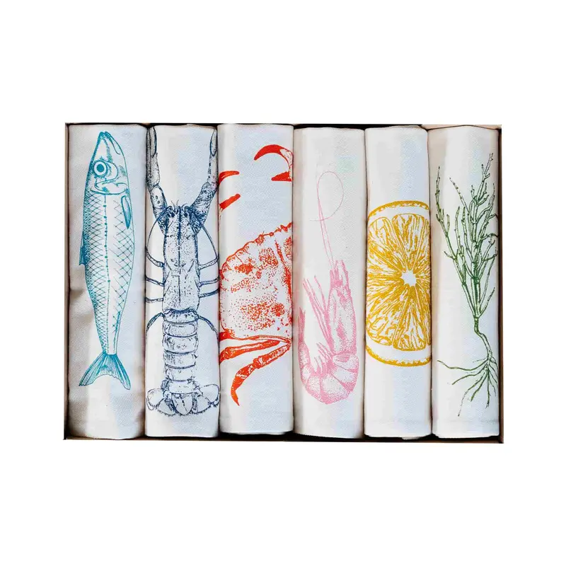 Lottie Day Nautical Seafood Print Paper Napkins – Elegant 6-Pack For Entertaining 1