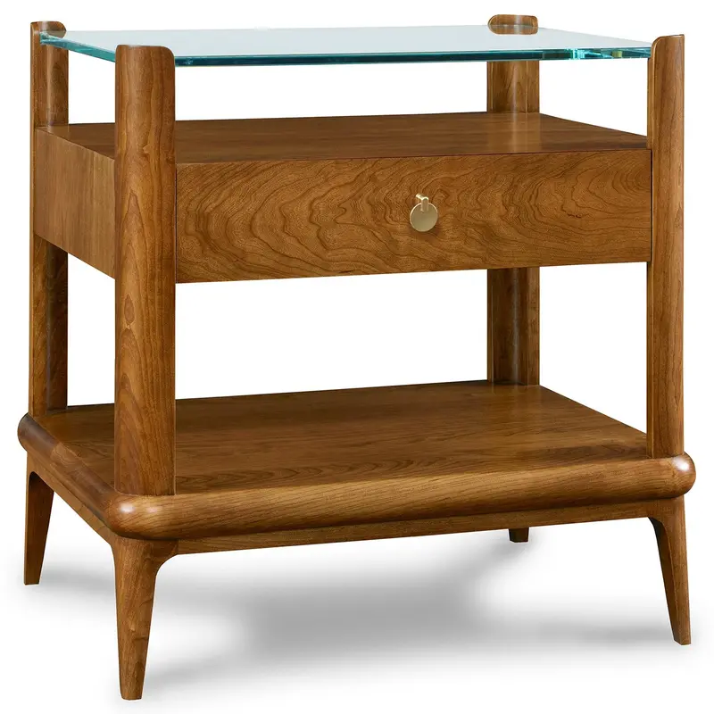 Martine Glass-Top Nightstand With Wooden Base 1