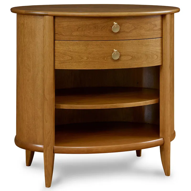 Martine Oval Wooden Nightstand With Soft-Close Drawers 1