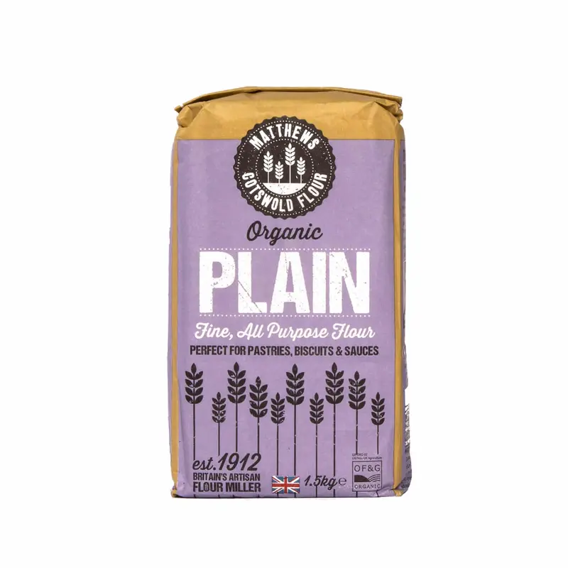 Matthews Cotswold Organic Plain Flour – Stoneground, Unbleached Wheat, 1.5 Kg 1