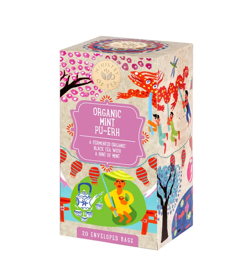 Ministry Of Tea Organic Mint Pu-Erh Fermented Tea – 20 Aged Tea Bags (6 Packs) 1