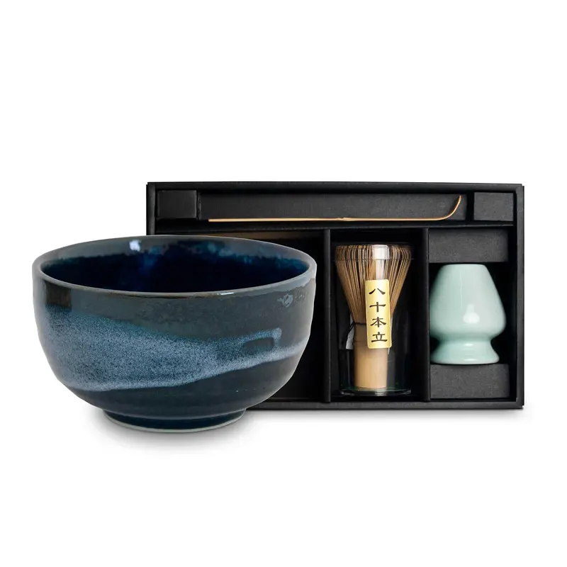 Mizumi Glazed Ceramic Matcha Bowl & Whisk Set 1