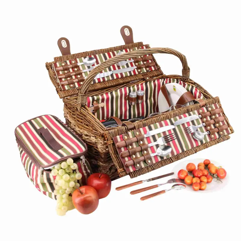 Montmartre Red Striped Picnic Hamper – Stylish 4-Person Set 1