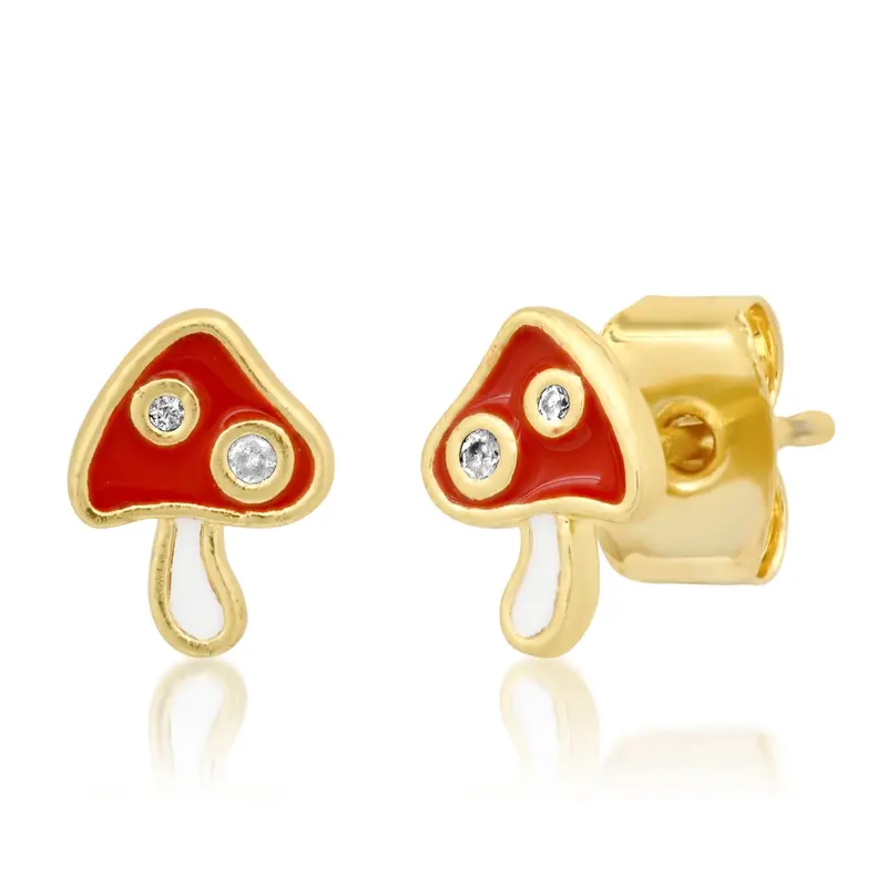 Mushroom-Design Stud Earrings – Botanical Pair 1